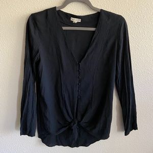 Silence + Noise UO Black Tie Blouse
